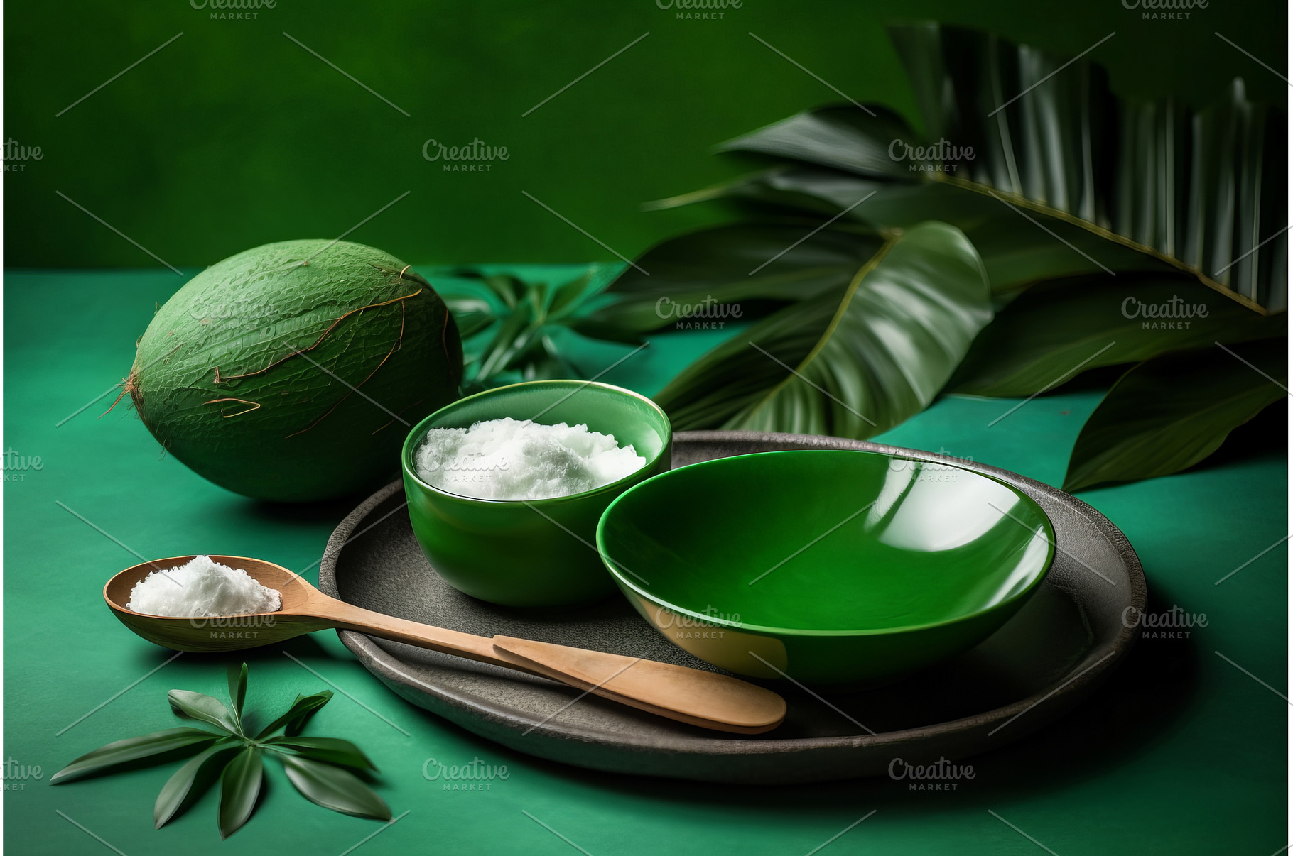 Plate coconut ingredients. Generate, a Food & Drink Photo by Ylivdesign