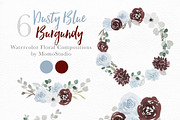 Dusty Blue and Burgundy Florals, a Work Illustration by Momo Studio (Thumbnail 2 of 12)