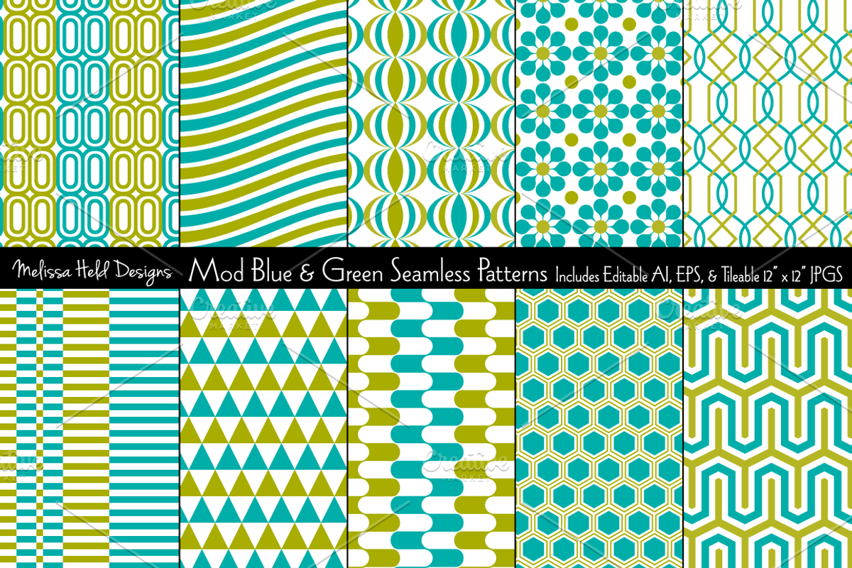Seamless Blue & Green Mod Geometrics