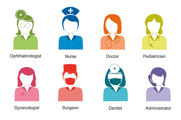 Set Of Colored Icons Avatar Doctors