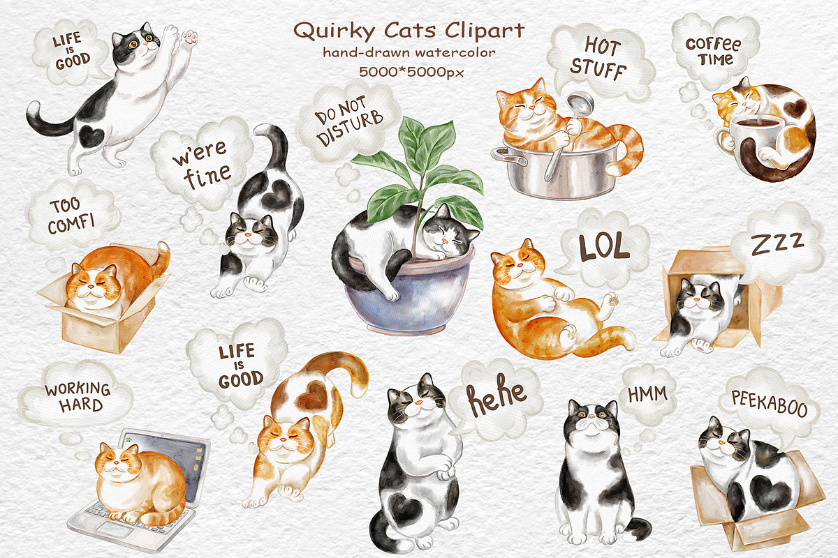 Funny Cats & Thought Bubbles - Quirk, an Animal Illustration by Watercolor dreams (Photo 3 of 6)