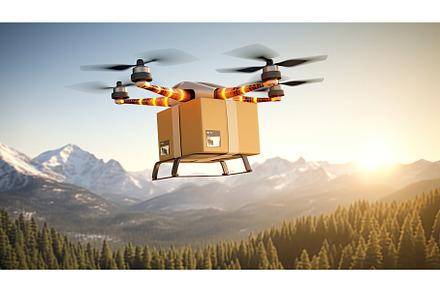 shipping drone with package ai, a Transportation Photo by pikepicture