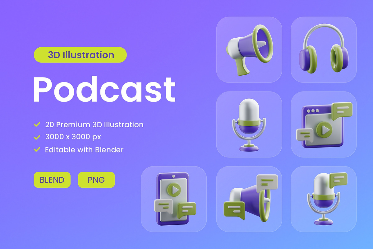 Podcast 3D Icon Set, a 3D by Home Studio (Photo 1 of 4)