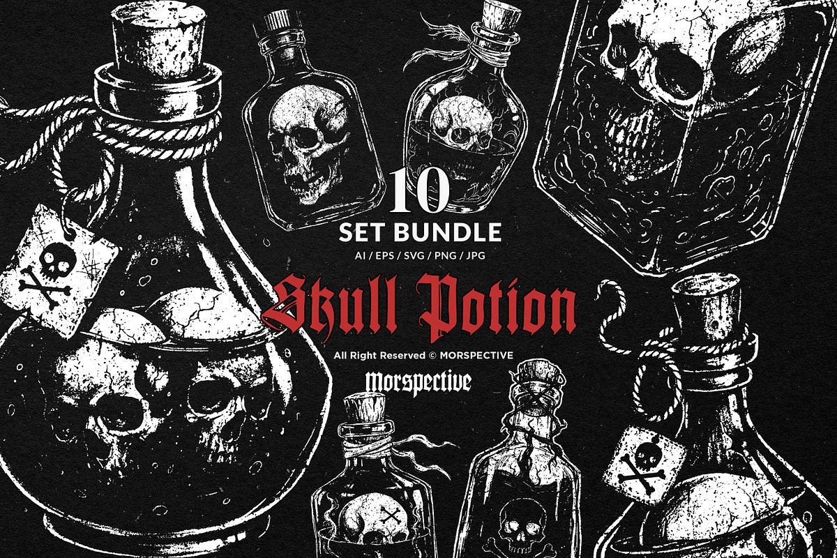 10 Bundle Dark Art Skull Potion, an Illustration by Morspective (Photo 1 of 7)