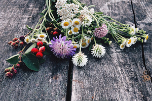 Flowers on a wooden surface