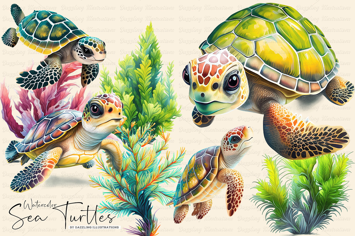 Colorful Watercolor Sea Turtles, an Illustration by Dazzling Art Boutique (Photo 1 of 9)