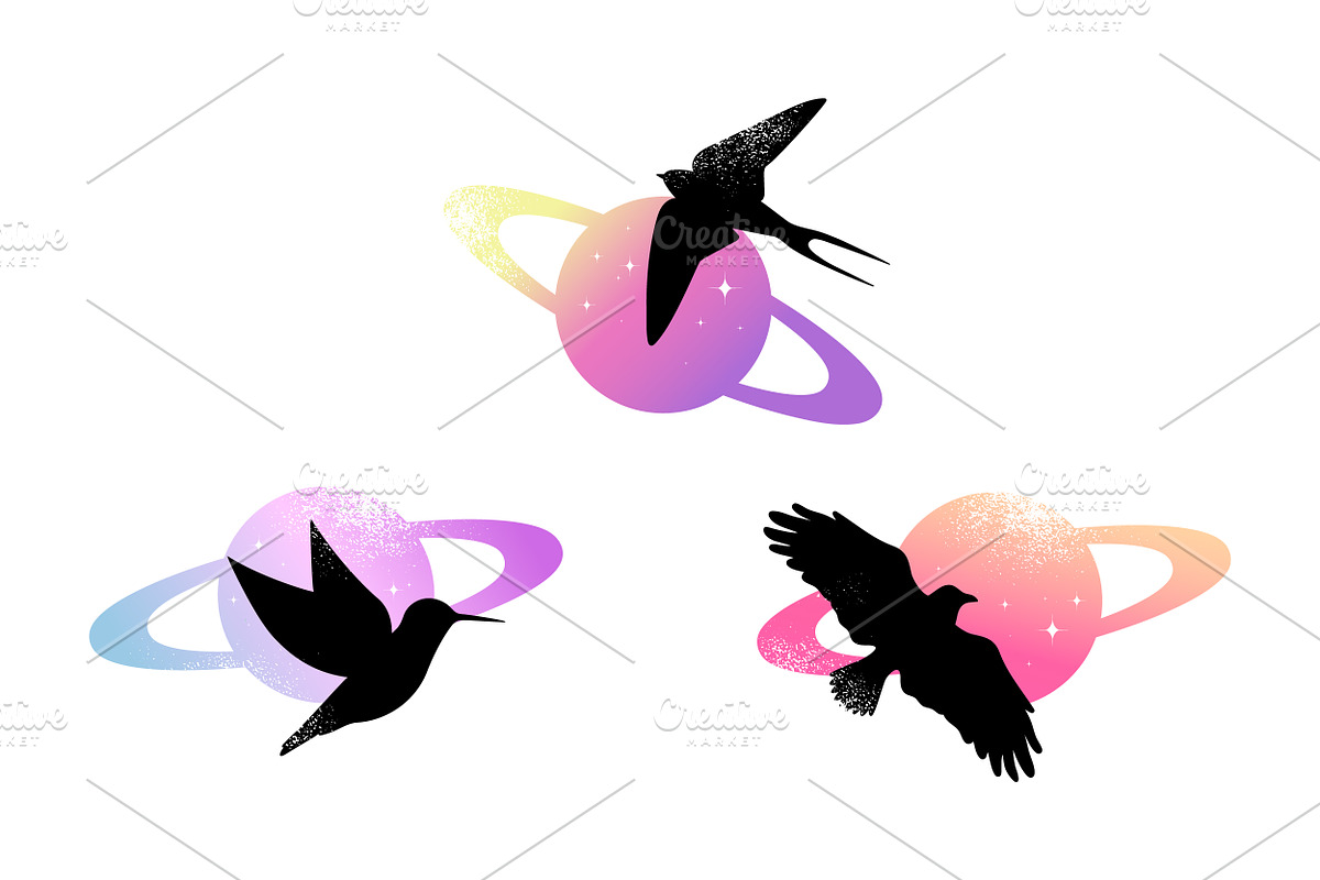Celestial Saturn Birds Silhouettes, an Animal Illustration by PsychocheArt (Photo 1 of 4)