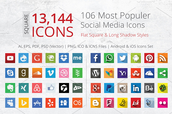 212 Flat Square Social Media Icons preview 6