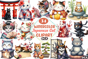 Beautiful Cat Bundle Japanese Style, an Illustration by DreamCafeArt
