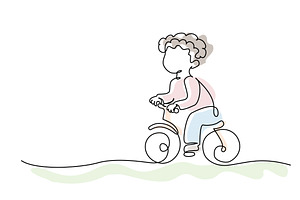 Happy child boy playing bicycle, an Education Illustration by Valenty