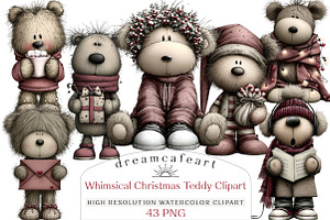 Whimsical Christmas Teddy Clipart, an Illustration by DreamCafeArt