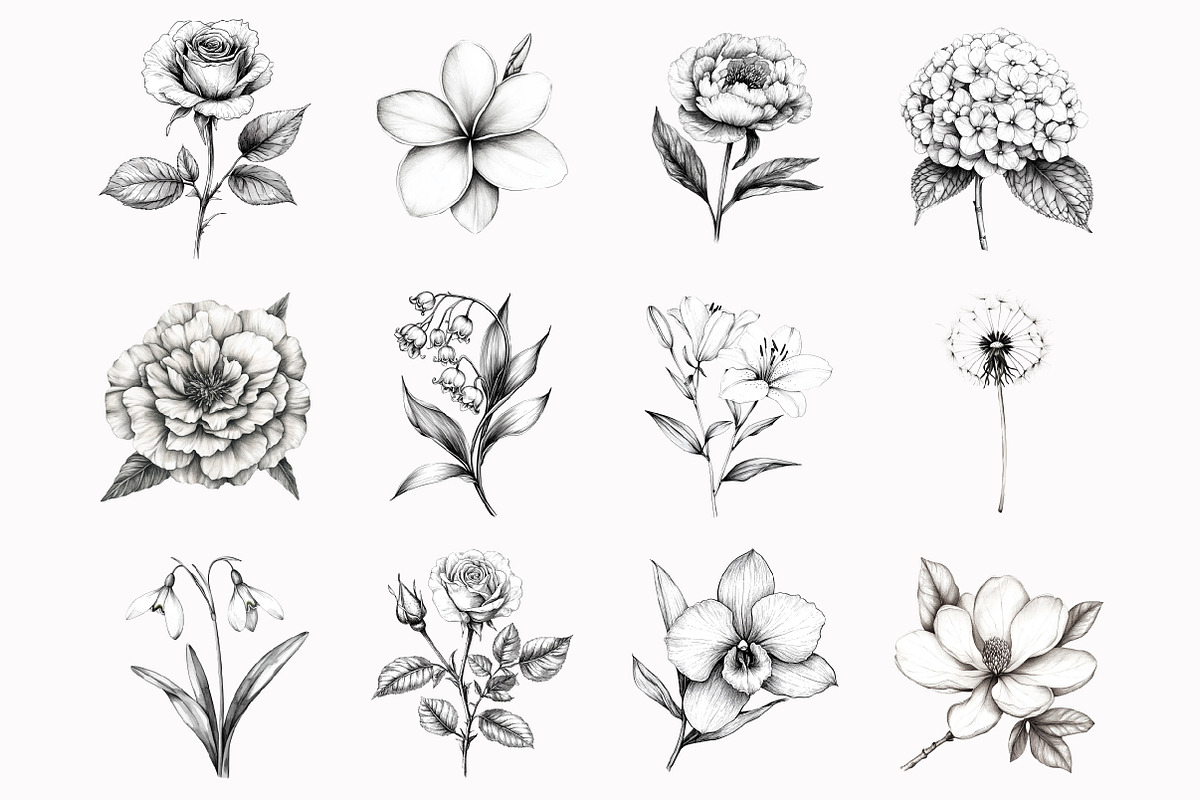 Watercolor Black White Flowers Clipa, an Illustration by Design Market (Photo 3 of 4)