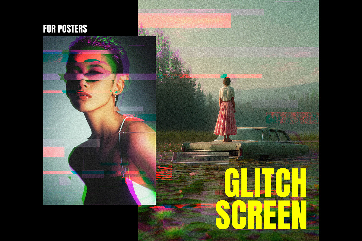 Glitch Screen Poster Effect, a Layer Style Add-On by Design Squad (Photo 1 of 3)