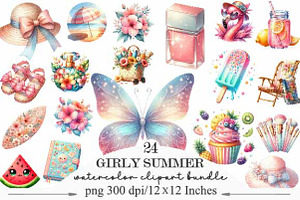 Watercolor Girly Summer Clipart, an Illustration by Designking