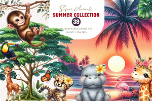 Safari animals watercolor clipart, an Illustration by CreationArt