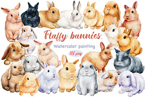 Fluffy bunnies. Watercolor painting