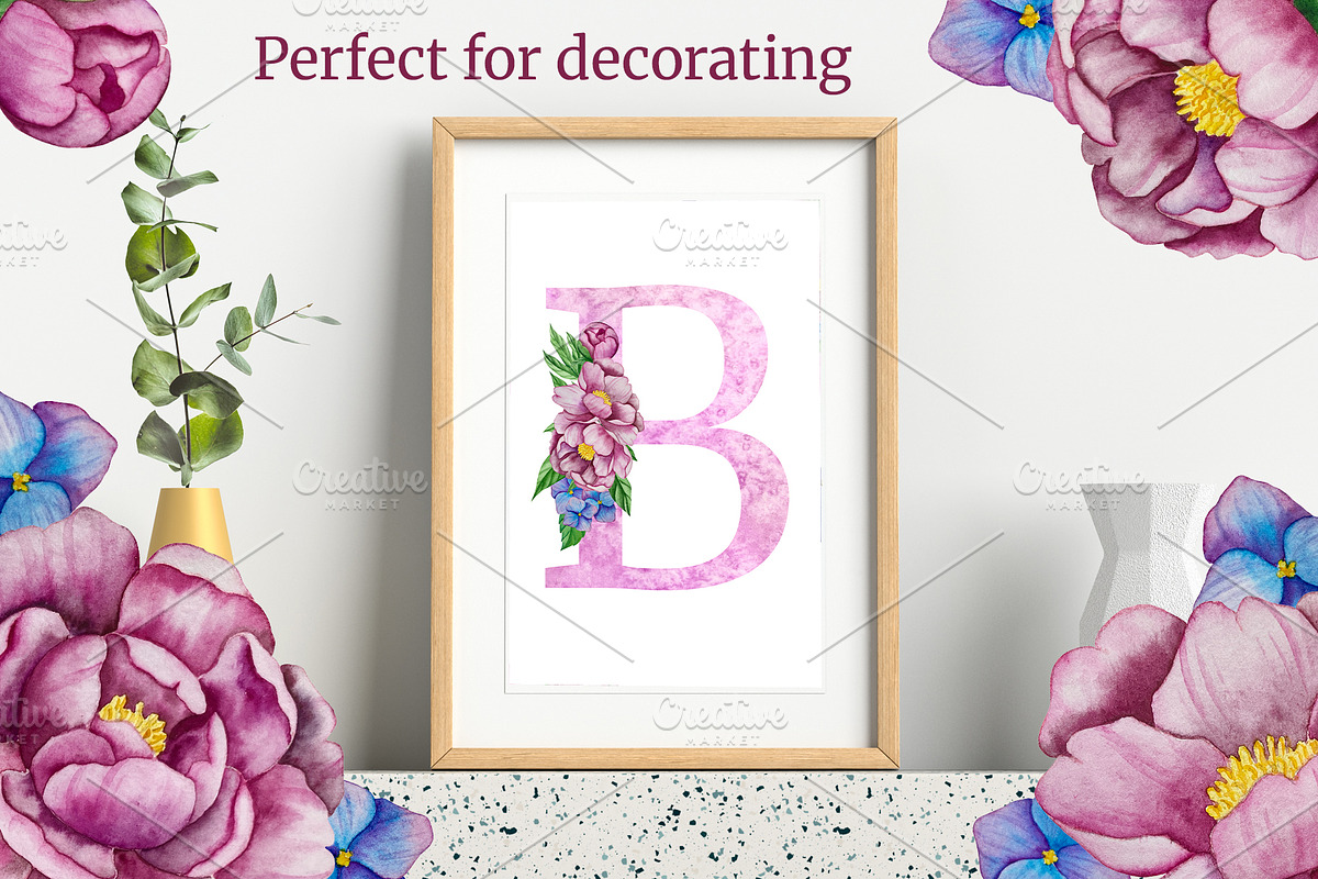Pink Floral Alphabet, a Decorative Illustration by Milla_Zelenyuk_art (Photo 2 of 3)