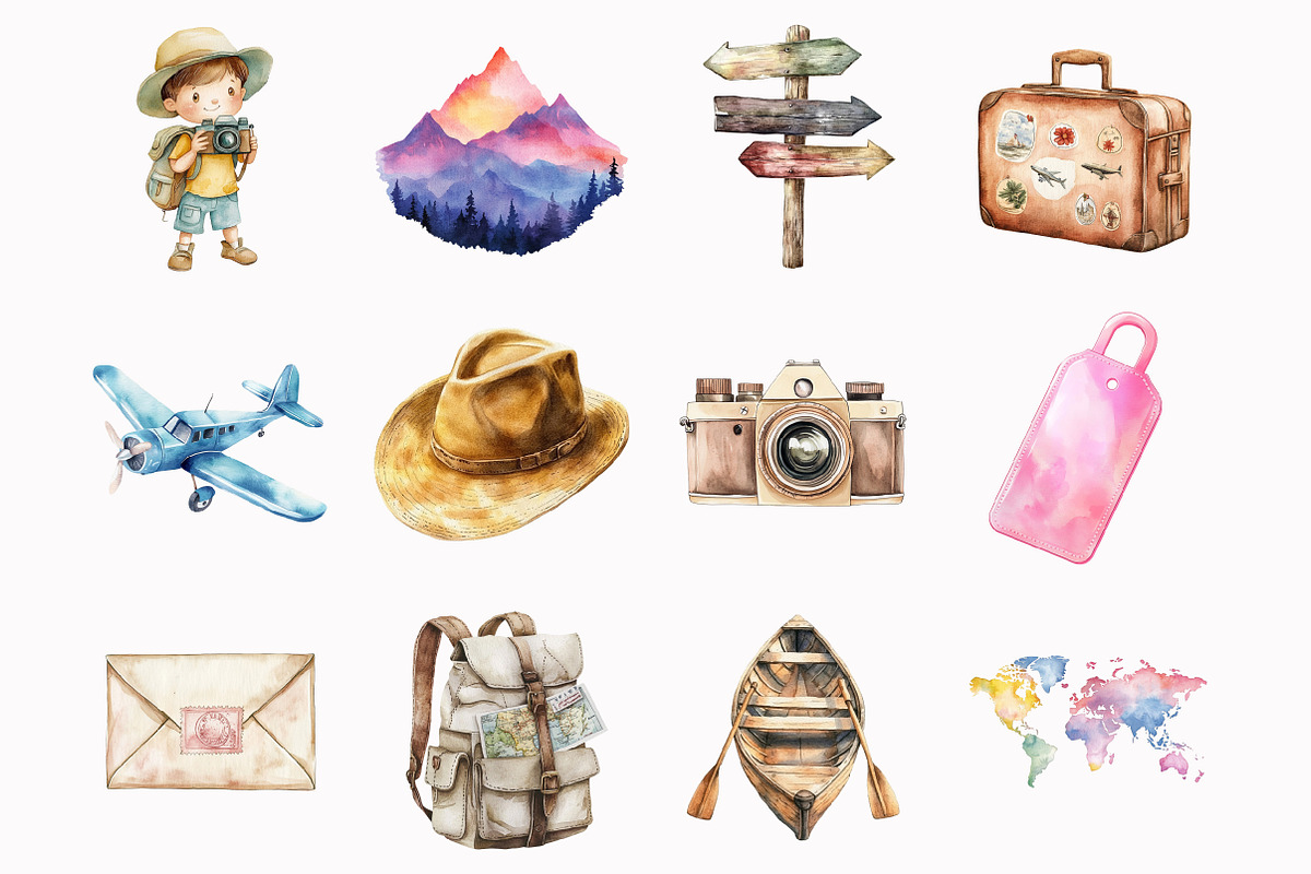 Watercolor Cute Travel Nursery Clipa, an Illustration by Design Market (Photo 4 of 4)