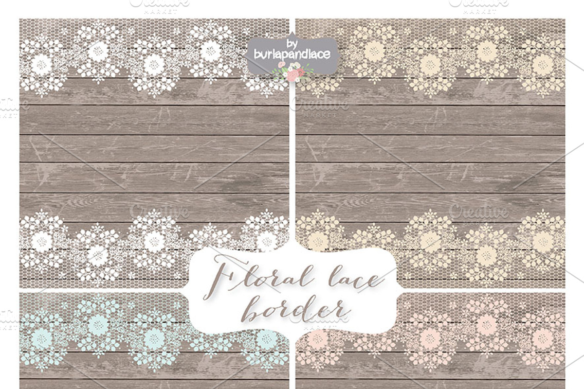 Floral lace border clipart/wood, an Illustration by burlapandlace (Photo 2 of 2)