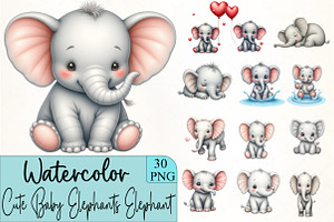 Cute Baby Elephants Clipart Elephant, an Illustration by CrexoraLab