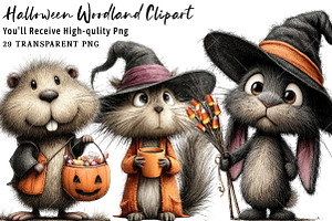 Cute Halloween Woodland PNG Clipart, a Seasonal Illustration by OK Design