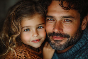 Father and daughter sharing a warm e, a Photo by Tanuart