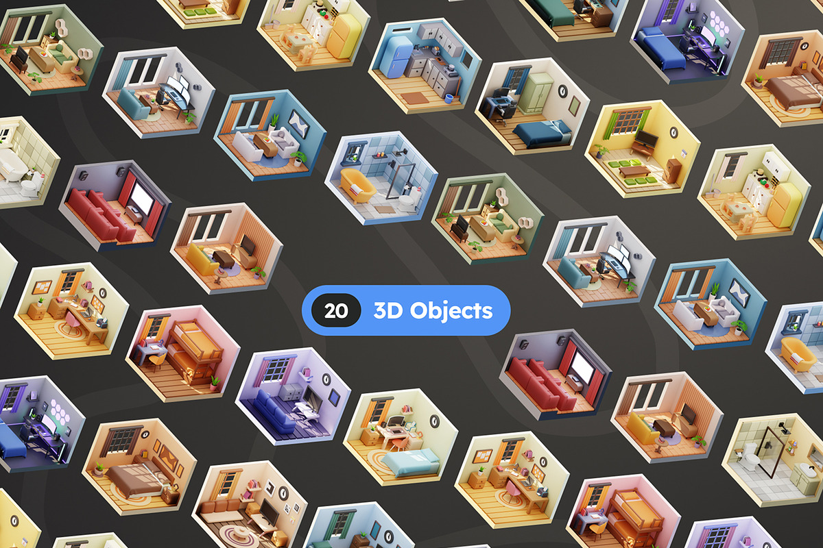 Isometric Room 3D Illustrations, an Architecture 3D Model by Rakata Studio (Photo 5 of 7)