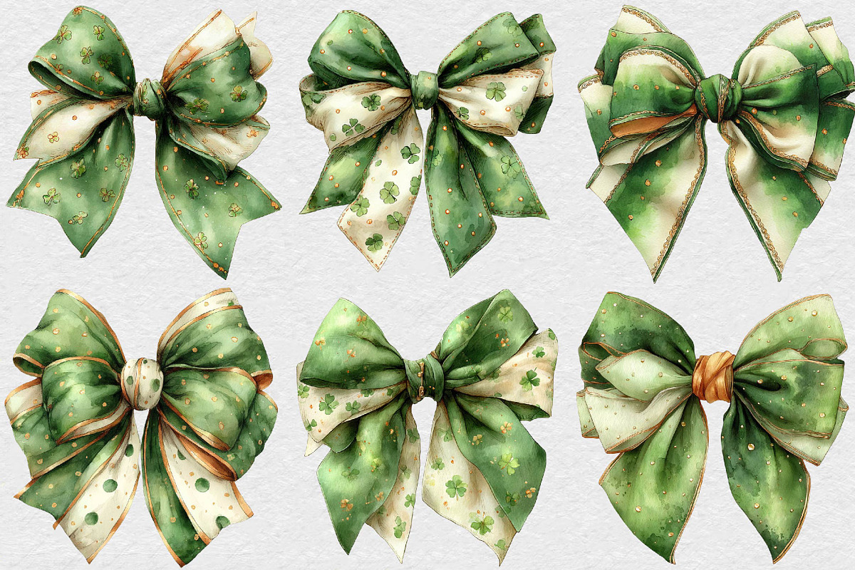St. Patrick's Day Bow Clipart, an Illustration by DreamCafeArt (Photo 2 of 6)