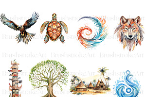 Watercolor Tribal Clipart, Indians