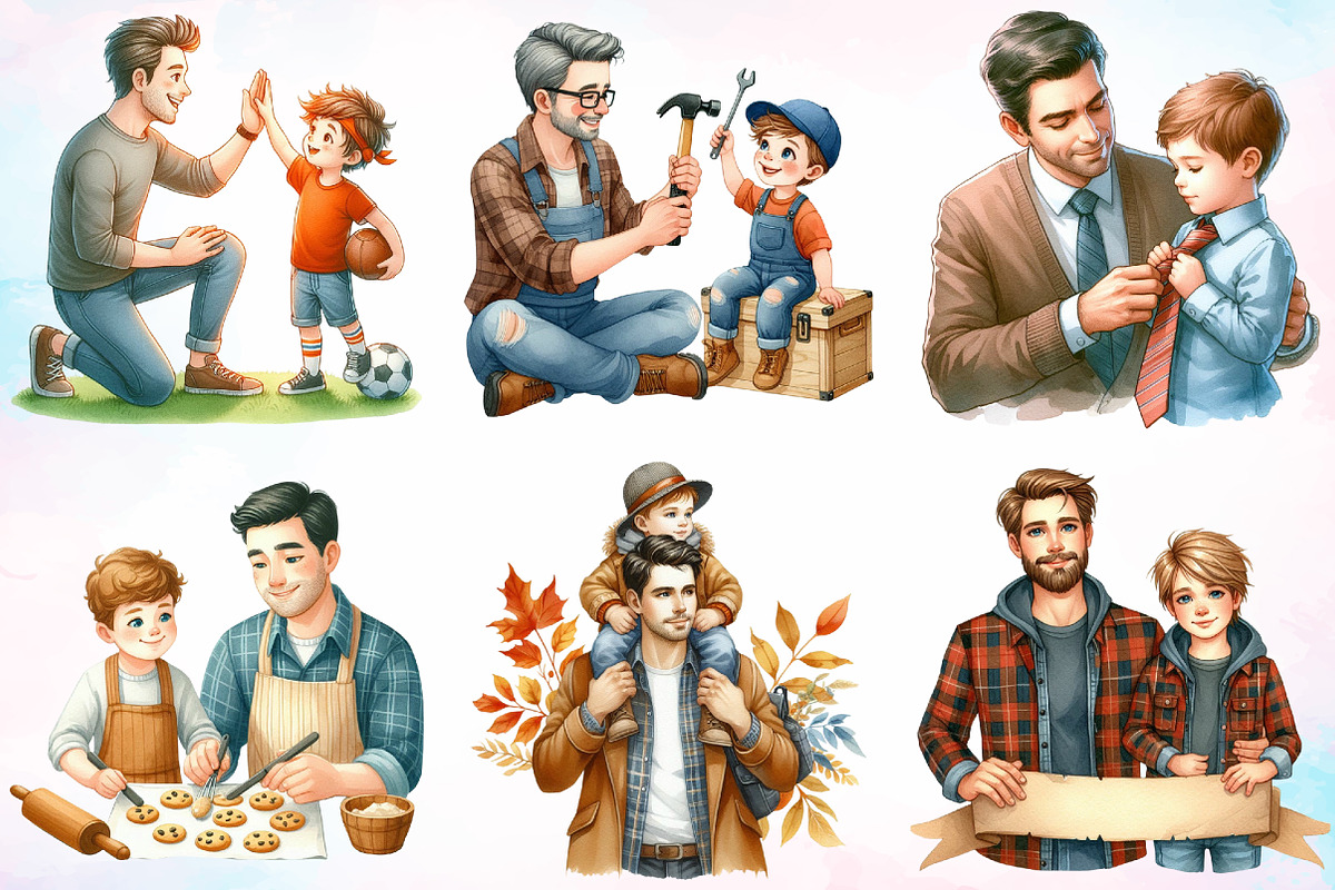 Watercolor Father's Day Clipart PNG, a Seasonal Illustration by Canvas Craft (Photo 2 of 3)