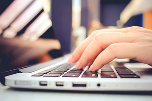 Female hands typing on keyboard containing technology, hand, and laptop, a Technology Photo by Nuchylee Photo