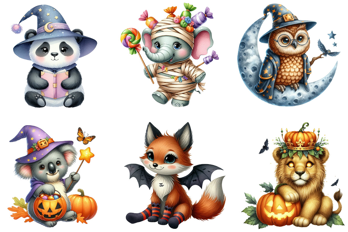 Cute Animal Halloween Clipart Bundle, an Illustration by DreamArtGraphic (Photo 2 of 5)