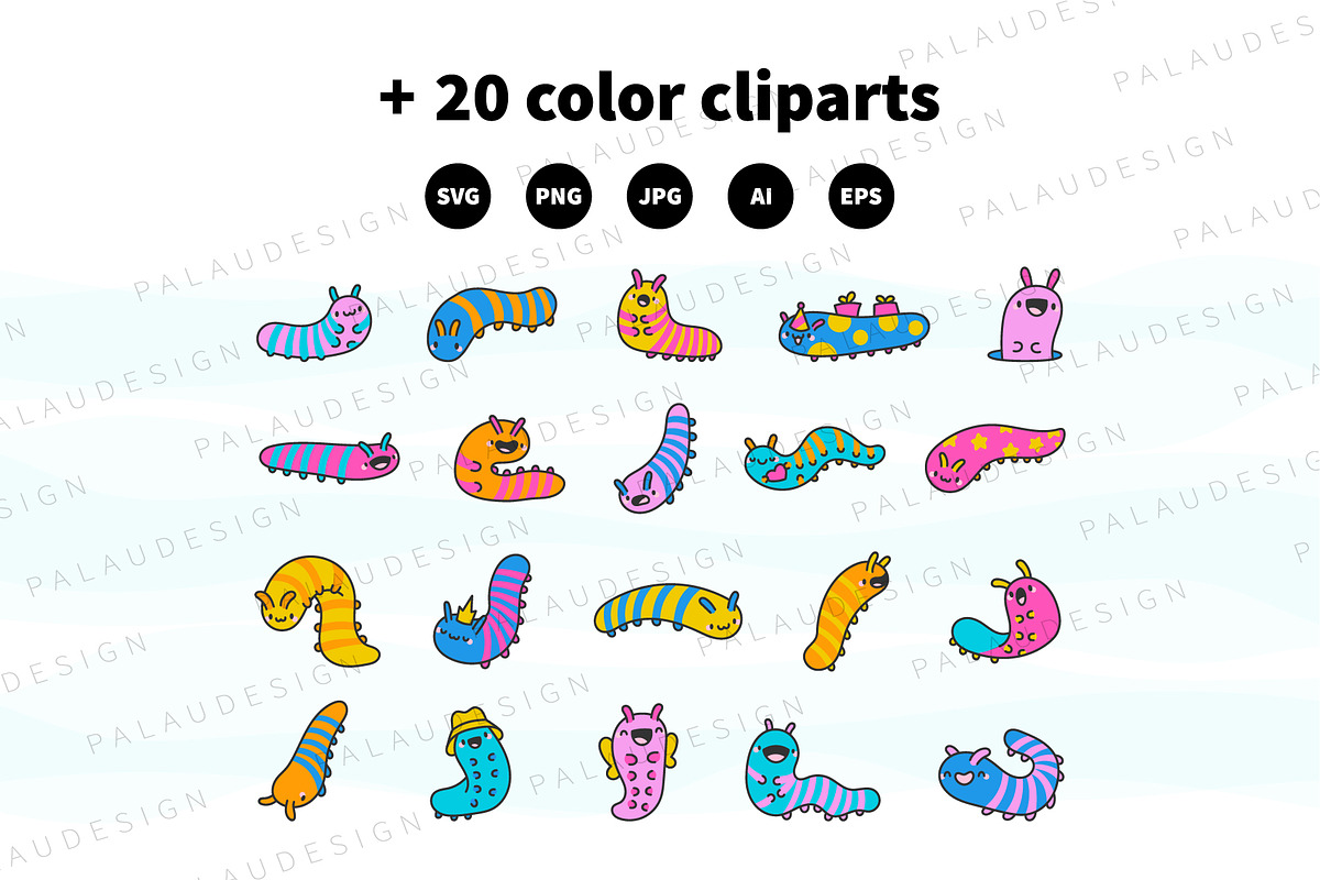 Caterpillar Clipart Bundle, an Animal Illustration by Palau (Photo 7 of 9)