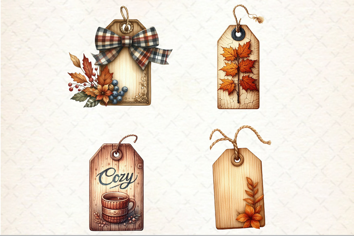 Vintage Wooden Autumn Tags Clipart, an Illustration by Rose Art (Photo 3 of 5)