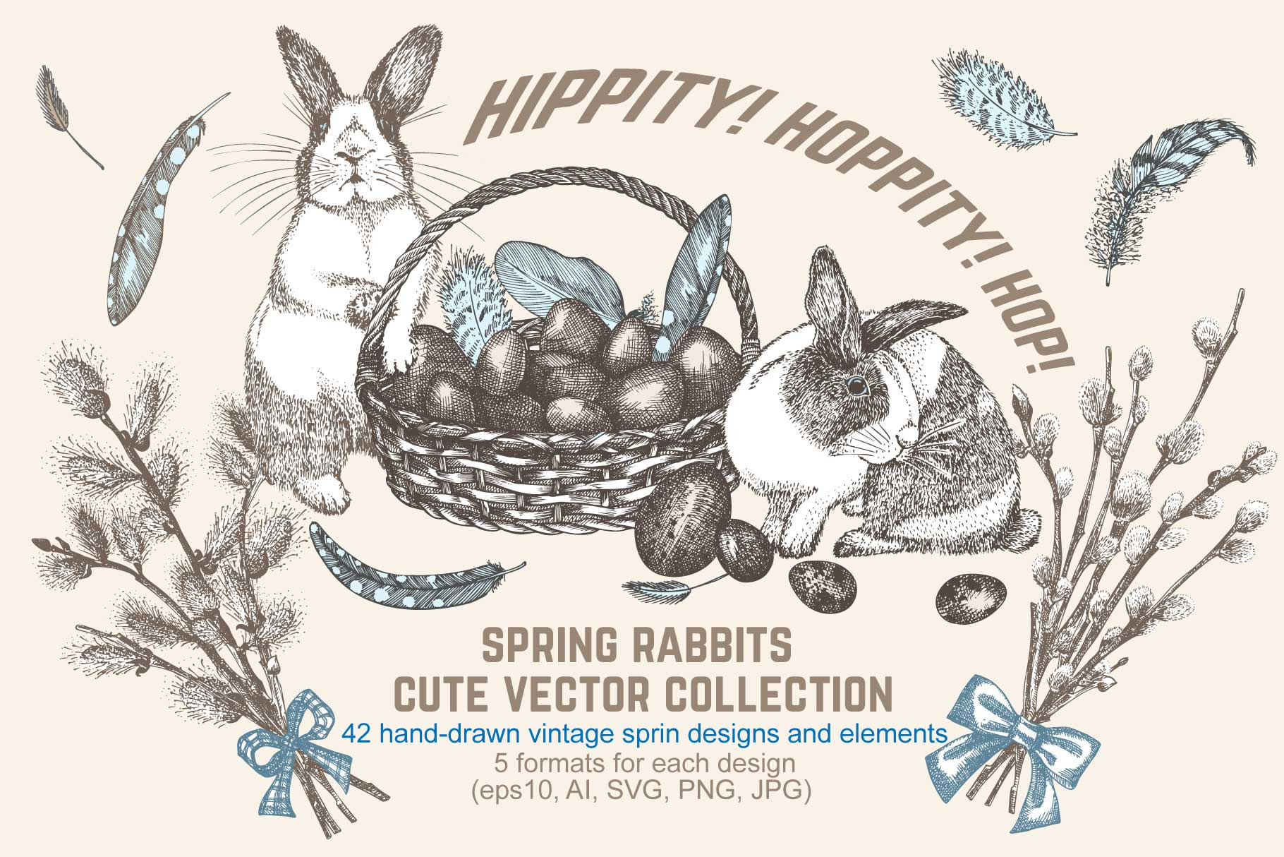 Spring Rabbit cute vector collection, an Animal Illustration by Zimages