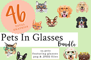 Watercolor Pet Bundle in Glasses, an Animal Illustration by ThePawPrintsShop (Thumbnail 1 of 5)