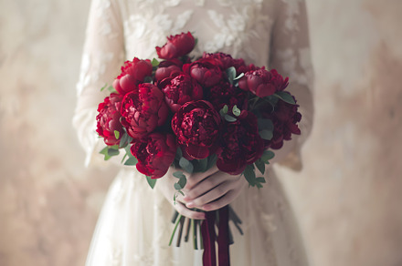 Wedding bouquet of dark crimson peon, a Person Photo by OlgaPilnik