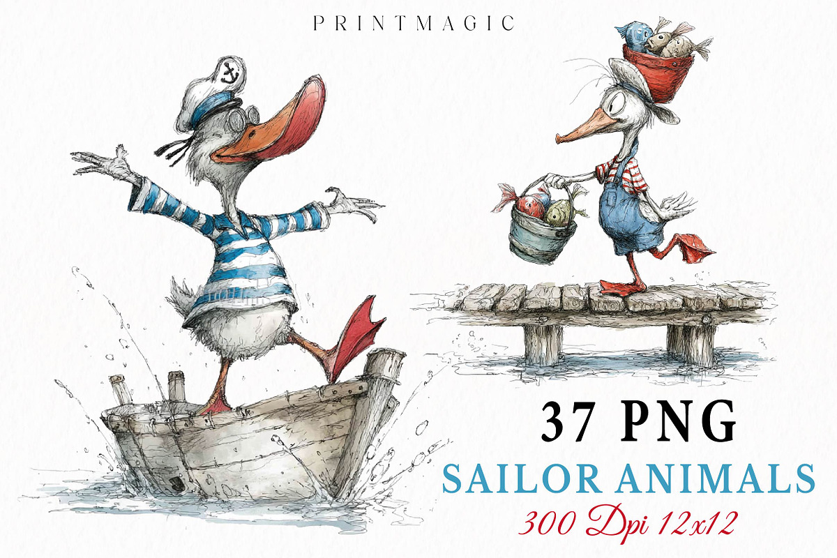 Whimsical Sailor Animals Clipart, an Animal Illustration by fashionaddict (Photo 1 of 7)