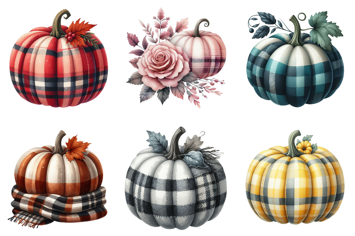 Plaid Pumpkin Clipart Set, an Illustration by SinaCreation (Photo 4 of 4)