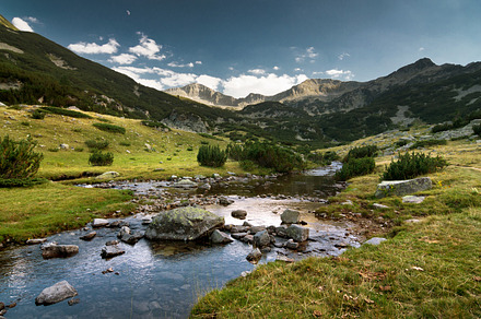 Mountain stream stock photo containing high and lake