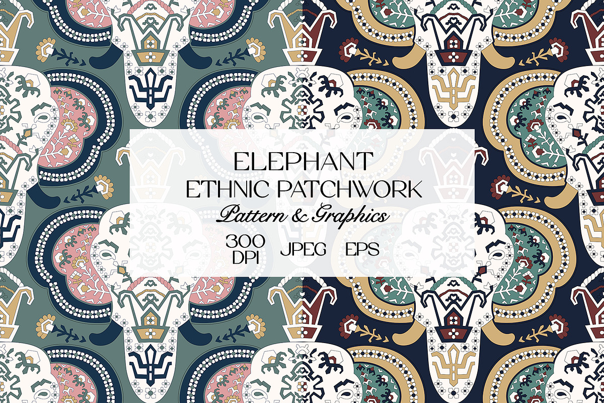 Ethnic Elephant Patchwork Pattern, a Pattern Graphic by StudioGlouna (Photo 1 of 9)
