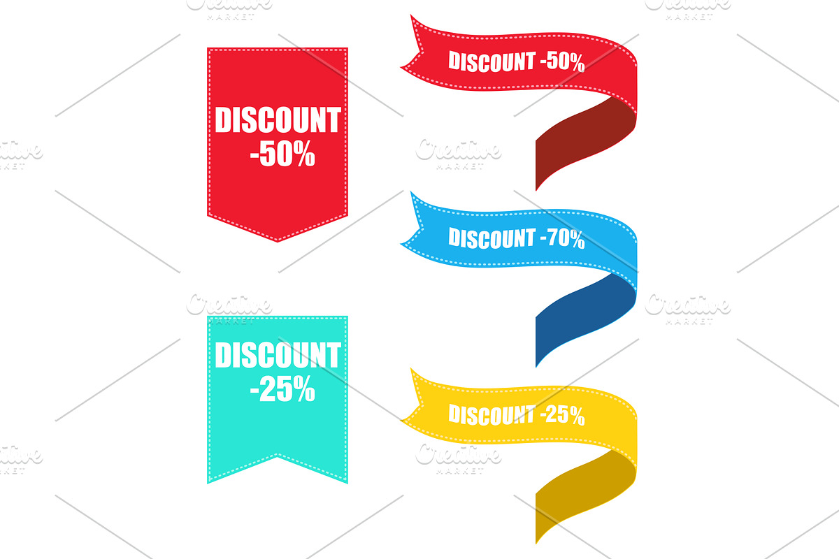 Colorful Discount Labels and Ribbon, an Object Illustration by piter.goskov