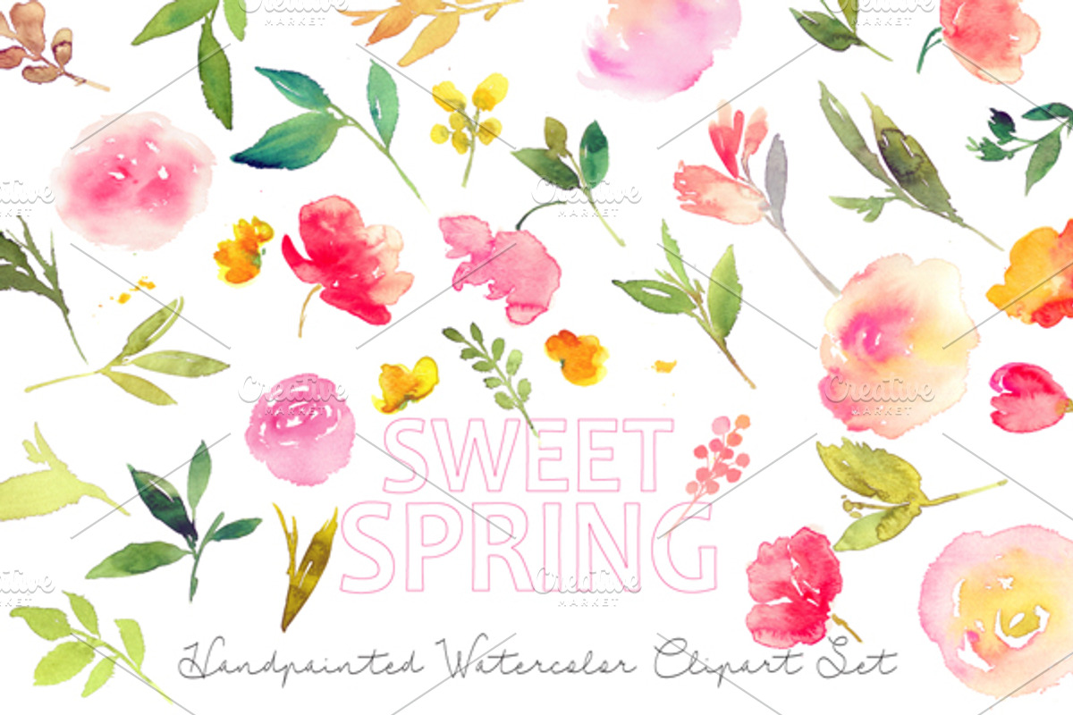 Sweet Spring - Watercolor Floral Set, an Illustration by SmallHouseBigPony