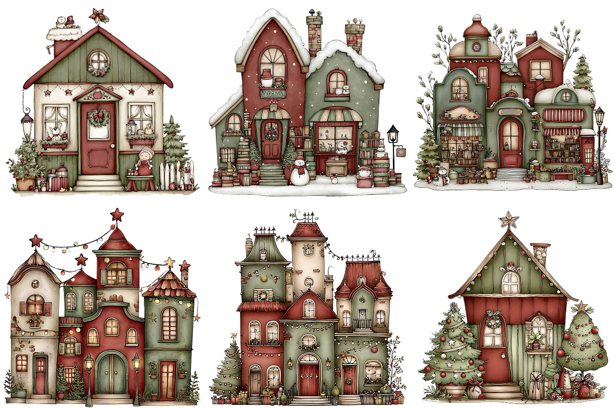 Christmas Town Sublimation Clipart, an Illustration by Craft Nest (Photo 4 of 7)