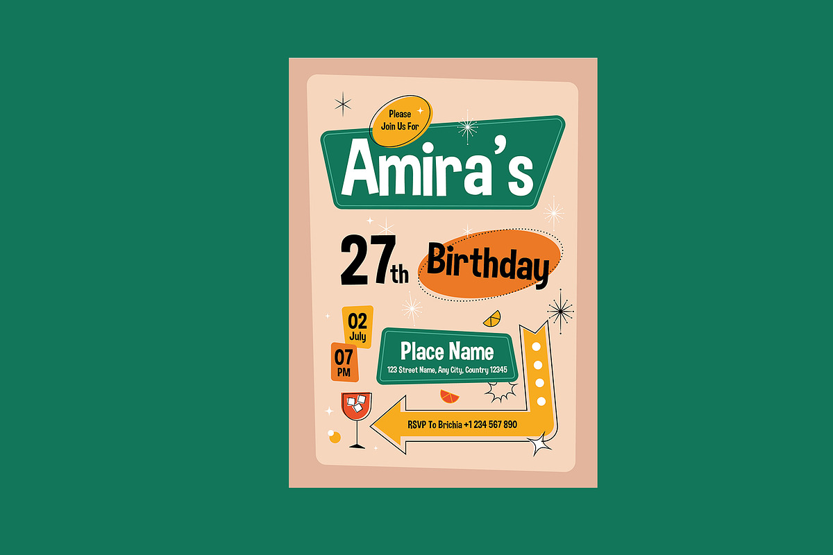 Birthday Invitation Mid Century, a Card Template by Neermana (Photo 3 of 4)