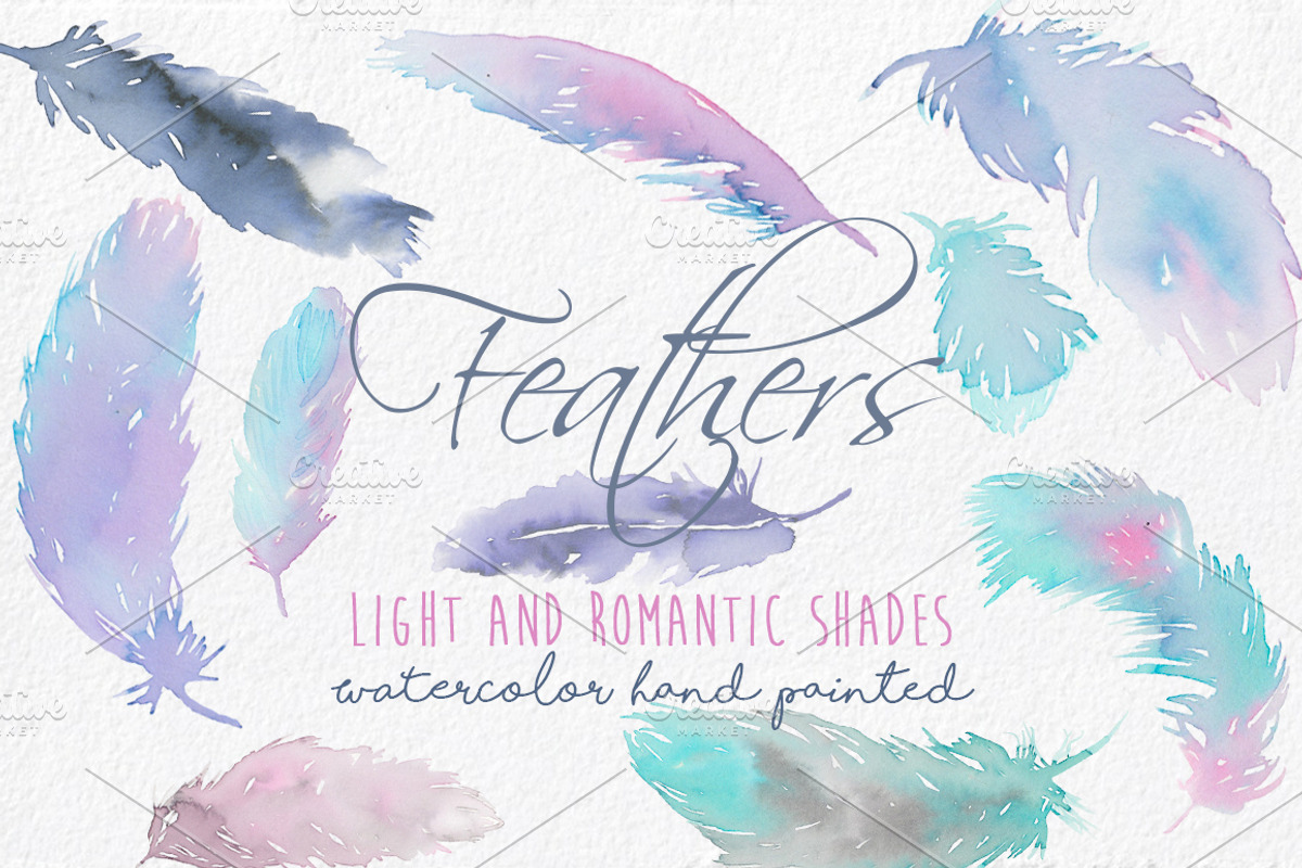 Feathers Watercolor hand painted, an Illustration by MaraquelaStudio (Photo 1 of 5)