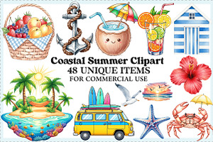 Coastal Summer Sublimation Clipart, an Illustration by Craft Nest