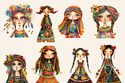 WHIMSICAL FOLK GIRL CLIPART PACK, a Person Illustration by Daring Digies (Thumbnail 5 of 9)