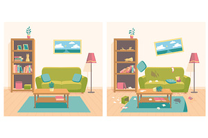 Clean and dirty living room, an Object Illustration by Things for designers