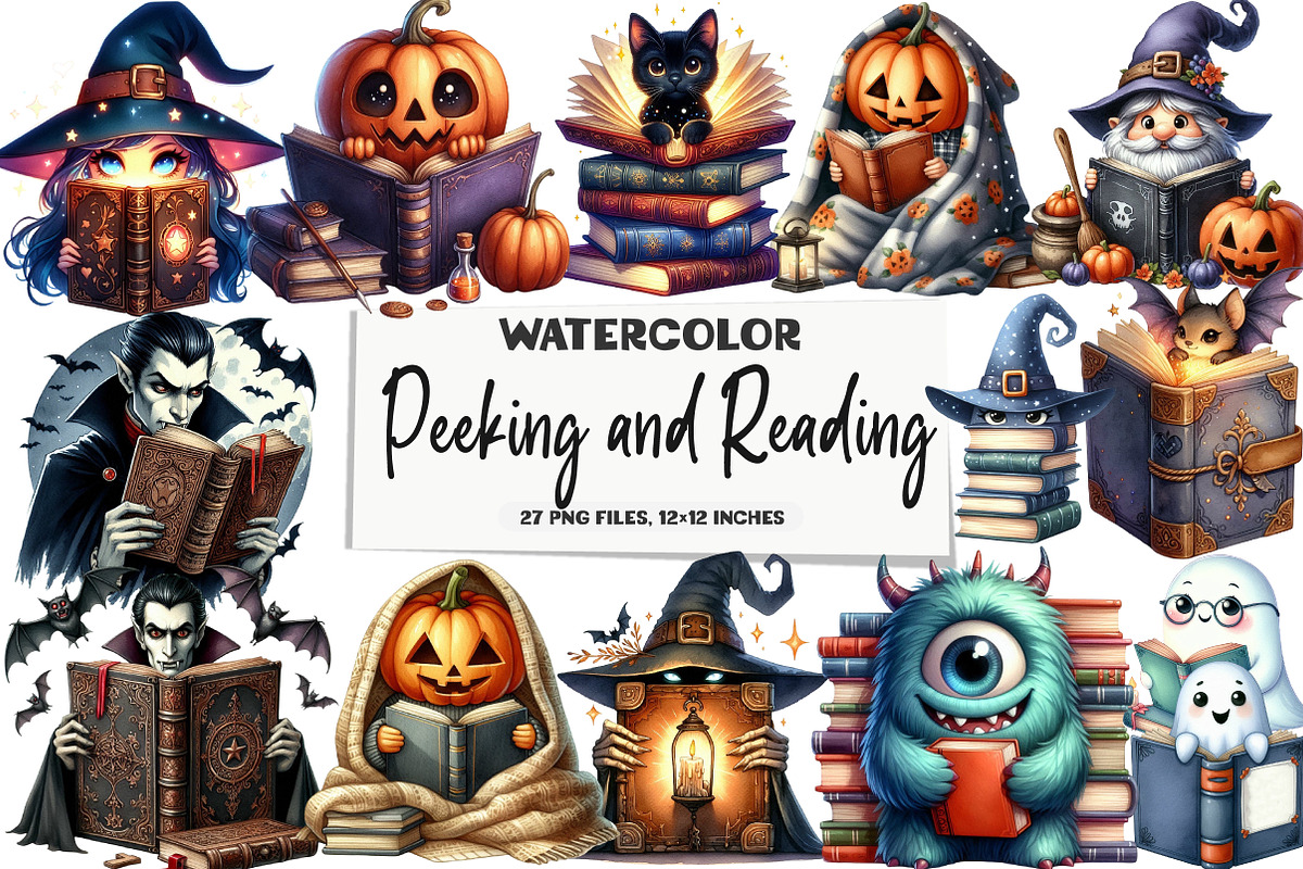 Halloween Peeking and Reading, an Illustration by DreamArtGraphic (Photo 1 of 5)